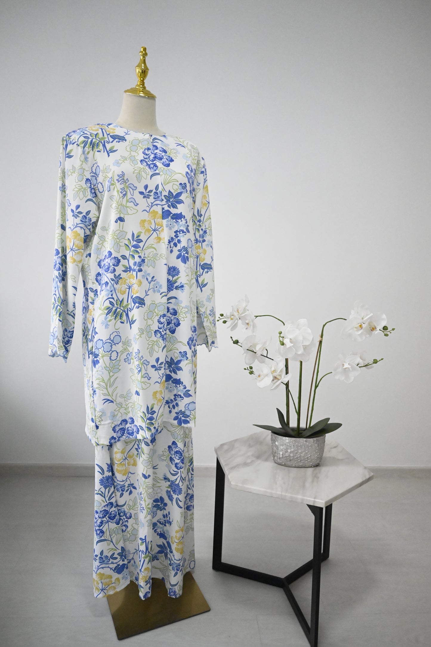 Blue Flora Kurung