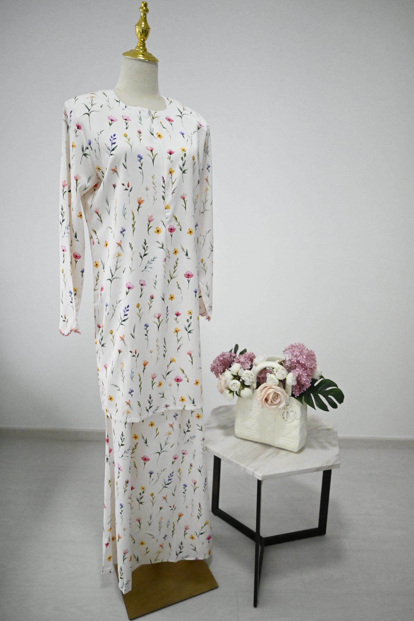 White Flora Kurung