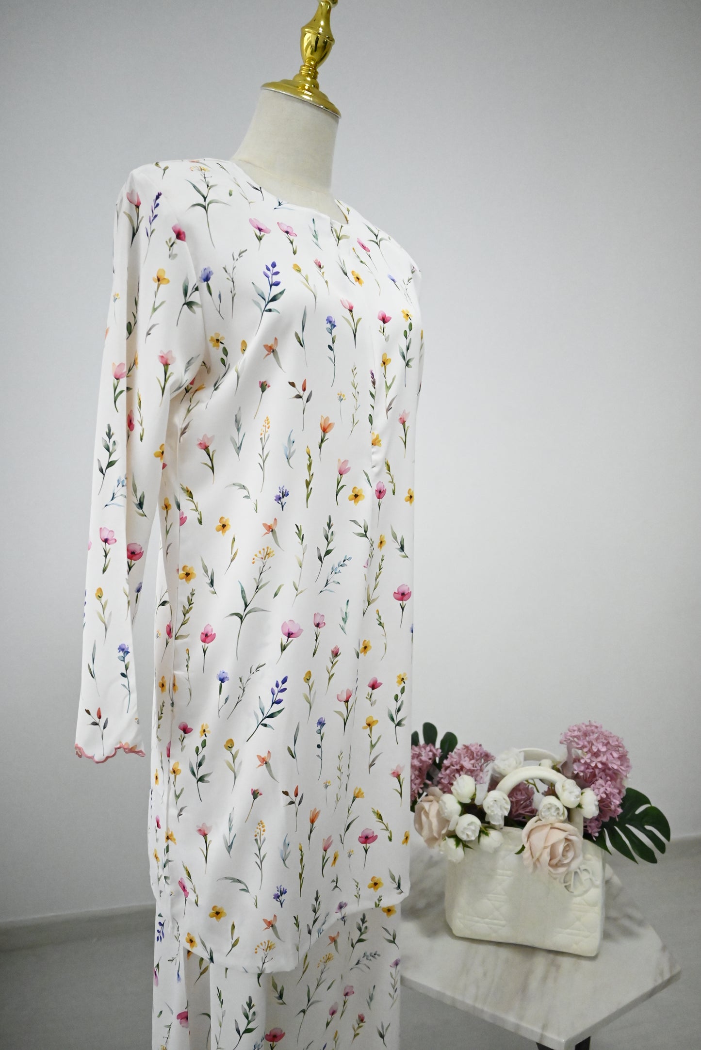 White Flora Kurung