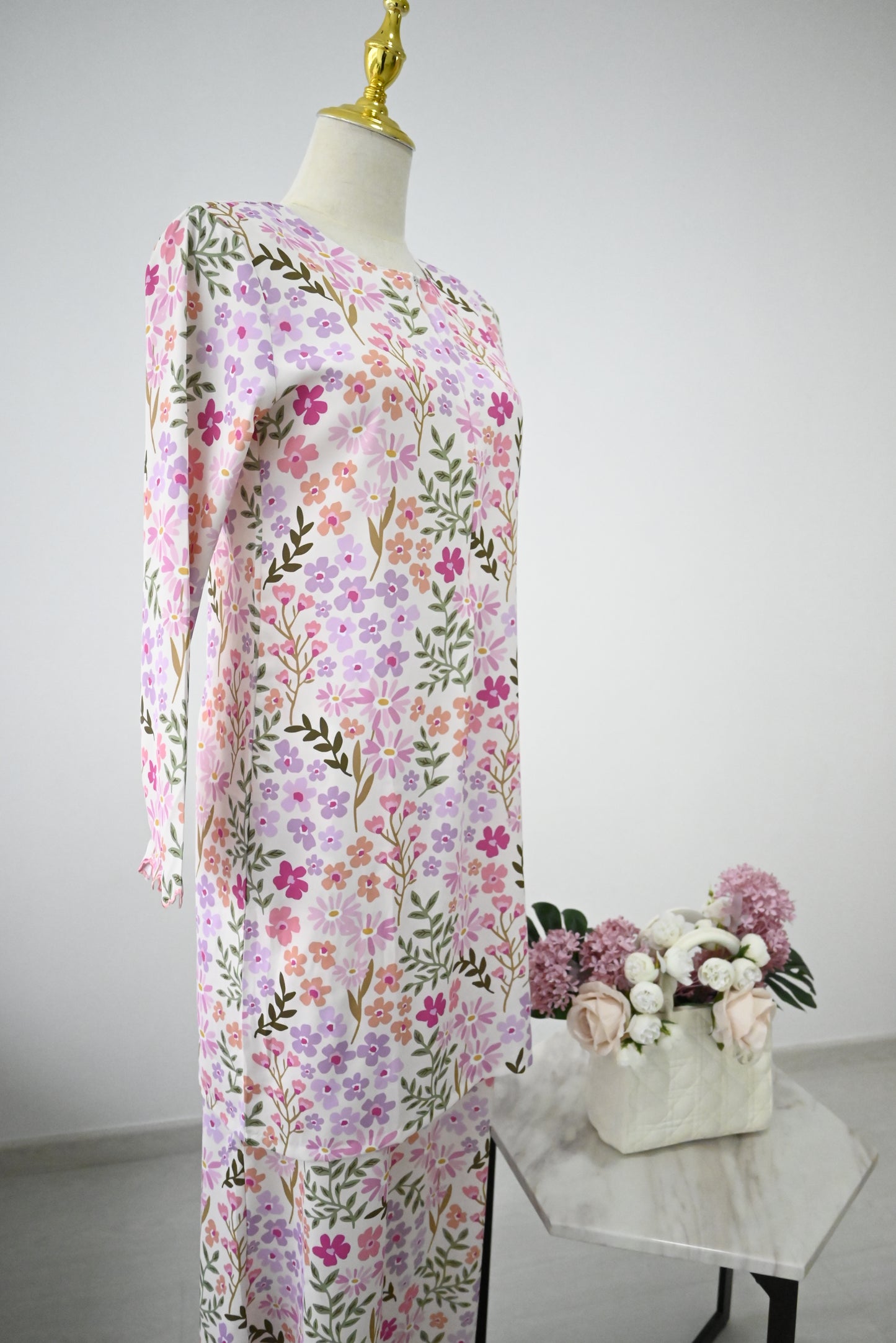 Pink Flora Kurung