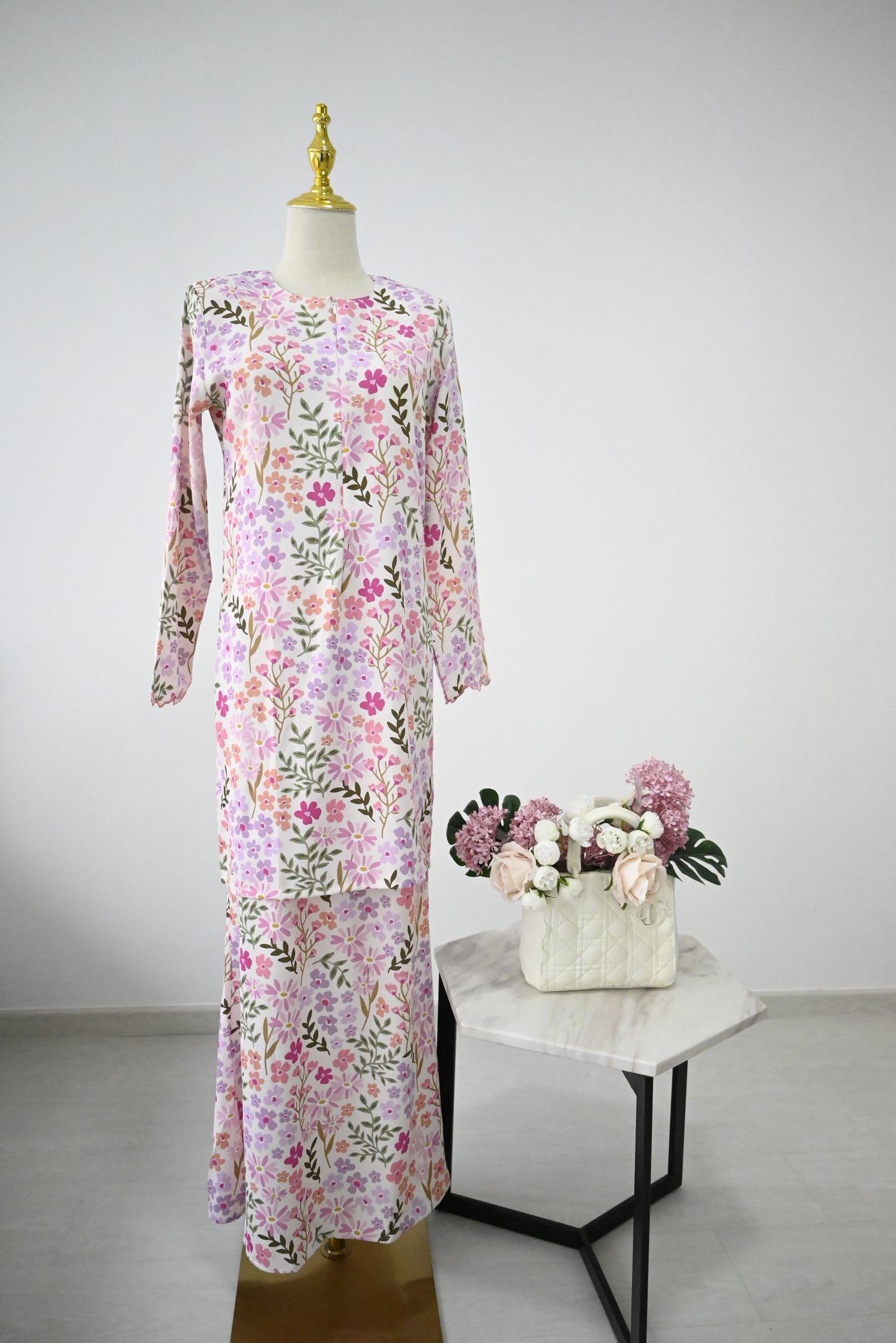 Pink Flora Kurung
